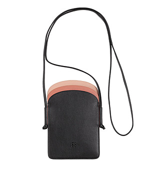 Чанта за телефон от естествена кожа в черно и бежово Minorca снимка