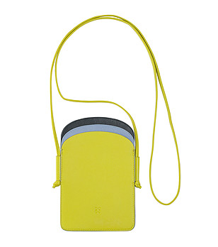 Чанта за телефон от естествена кожа в цвят лайм и тъмнозелено Minorca снимка