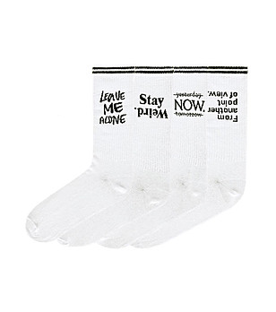 Комплект от 4 чифта дамски памучни бели чорапи снимка