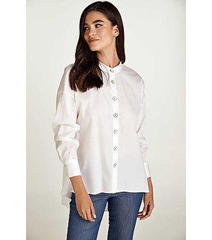 Бяла памучна дамска риза Dita снимка