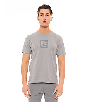 Мъжка памучна тениска в сив цвят с надпис лого Delan снимка