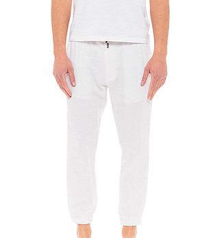 Бял мъжки 7/8 панталон с лен Chinos снимка