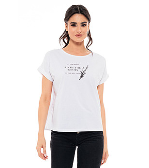 Бяла дамска памучна тениска с принт Havana снимка