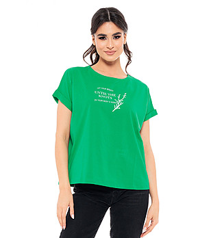Дамска памучна тениска с принт Havana в зелен нюанс снимка