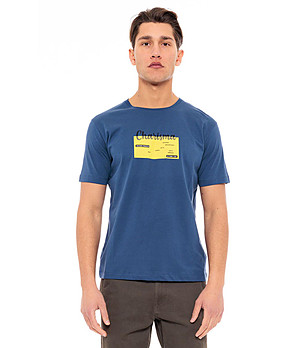 Синя памучна мъжка тениска с принт Stevie снимка