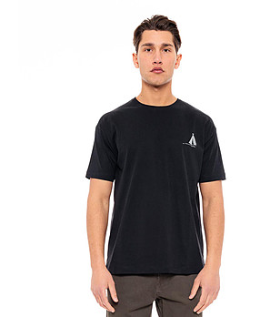 Мъжка памучна тениска в черен цвят Salin снимка