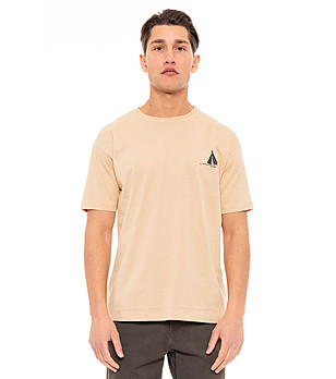 Мъжка памучна тениска в бежов цвят Salin снимка