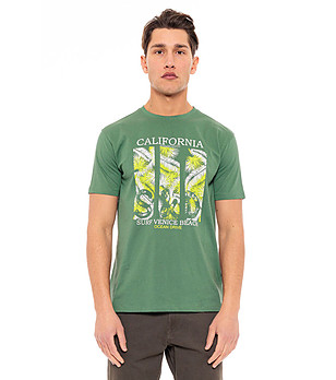 Мъжка памучна тениска с принт Palm в зелен нюанс снимка