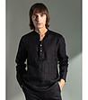 Черна мъжка ленена блуза с копчета Randy-4 снимка