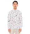 Мъжка бяла ленена риза с флорален принт-0 снимка