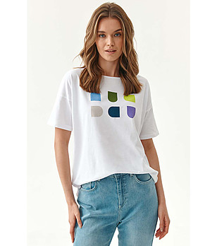 Бяла дамска тениска от органичен памук Miza снимка