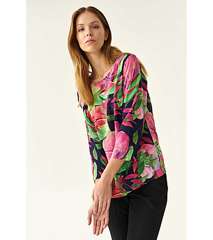 Дамска многоцветна блуза с флорален принт Afelami снимка
