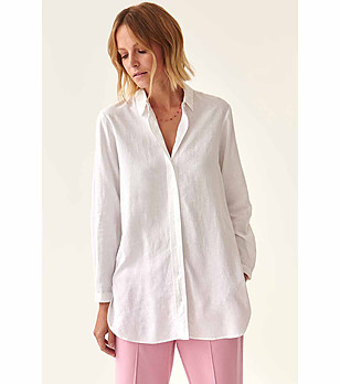 Бяла дамска риза с лен Malibu снимка