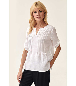 Ленена дамска бяла блуза Pamo снимка