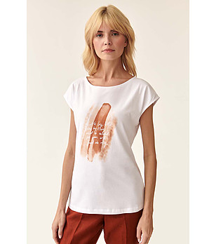 Бяла тениска от органичен памук с щампа Amanda снимка