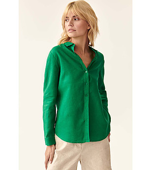 Зелена дамска ленена риза Ginko снимка