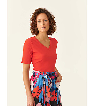 Дамска блуза с памук в оранжево-червен нюанс Margo снимка