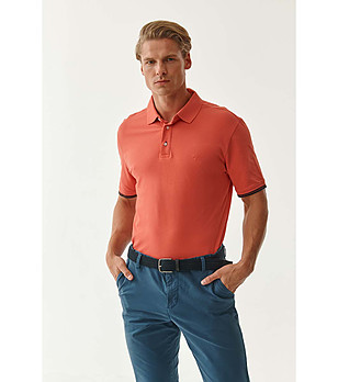 Мъжка памучна блуза с яка в оранжев нюанс Roberto снимка
