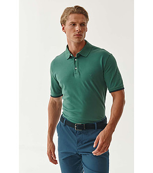 Мъжка памучна блуза с яка в тъмнозелен нюанс Roberto снимка