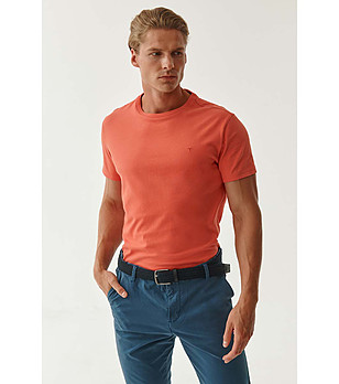 Мъжка тениска от органичен памук в оранжев нюанс Thomas снимка