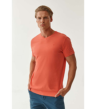 Памучна мъжка тениска в оранжев нюанс Derek снимка
