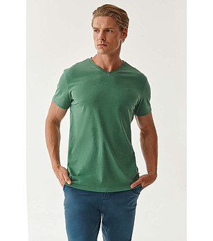 Памучна мъжка тениска в зелен нюанс Derek снимка