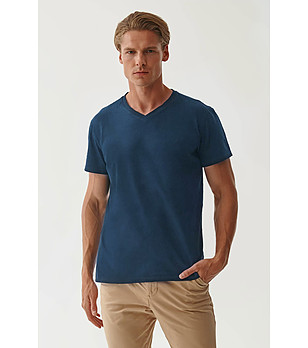Синя памучна мъжка тениска Derek снимка