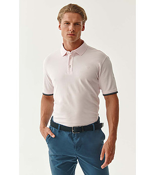 Мъжка памучна блуза с яка в бледорозов нюанс Roberto снимка