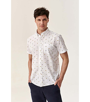Мъжка бяла памучна риза с контрастен принт Surf Summer снимка