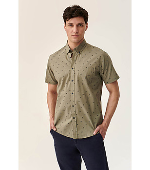 Мъжка памучна риза с контрастен принт Surf Summer в цвят каки снимка