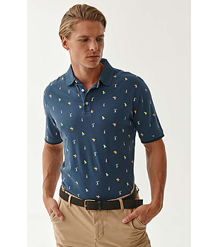 Синя памучна блуза с яка с контрастен принт Surfing Guy снимка
