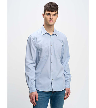 Мъжка риза от памук в син нюанс Gowis снимка