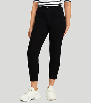 Дамски памучен 7/8 панталон в черно снимка