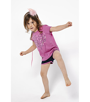 Памучна детска пижама в розово и черно за момиче Ontega снимка