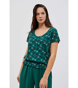 Памучна дамска тъмнозелена блуза с принт Elrica снимка