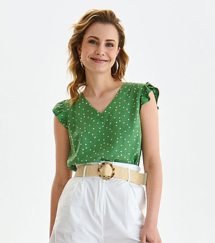 Дамска блуза в зелен нюанс с принт точки Indila снимка