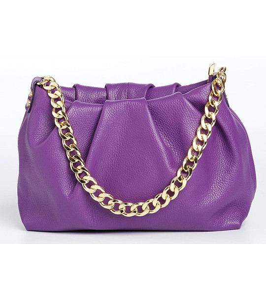 Дамска чанта от естествена кожа в лилав нюанс с верижка Lyssa снимка