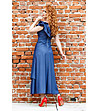 Елегантна рокля в цвят син деним с бродерии-1 снимка