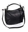 Дамска кожена чанта в черен цвят с ефектен детайл-3 снимка