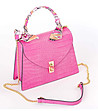Елегантна дамска чанта в розов нюанс от естествена кожа с верижка-3 снимка