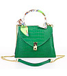 Елегантна дамска чанта в зелен нюанс от естествена кожа с верижка-0 снимка