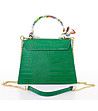 Елегантна дамска чанта в зелен нюанс от естествена кожа с верижка-1 снимка