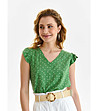 Дамска блуза в зелен нюанс с принт точки Indila-2 снимка