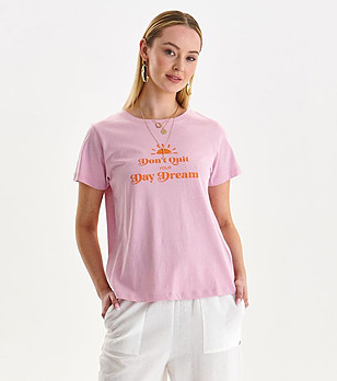 Розова памучна дамска бяла тениска Rosetta снимка
