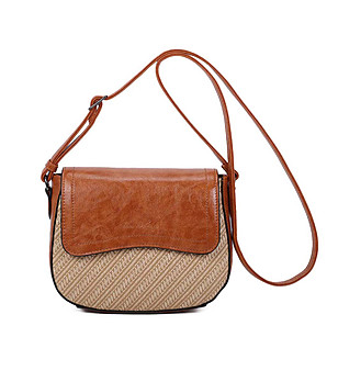 Дамска чанта в цвят коняк и бежово Zaria снимка