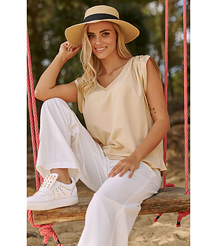 Дамска памучна блуза в пясъчен нюанс Velina снимка