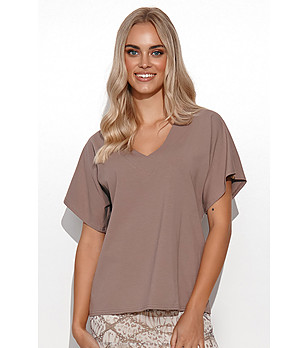Дамска памучна блуза в цвят мока Velina снимка