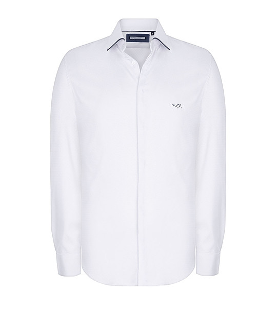 Бяла мъжка памучна риза с фини фигурални мотиви снимка