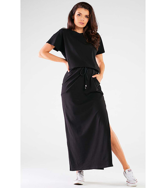 Дълга памучна рокля в черен цвят снимка