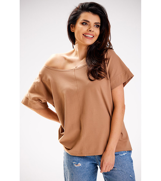 Бежова памучна дамска блуза Elrica снимка